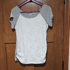 Maurices Gray and Cream Lace Short Sleeve Top